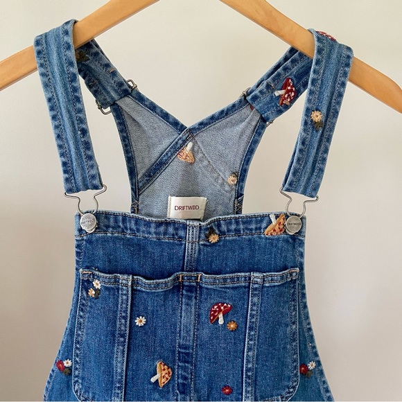 Driftwood x Free People Mushroom Embroidered Denim Overalls Shortalls - S - Picture 6 of 8